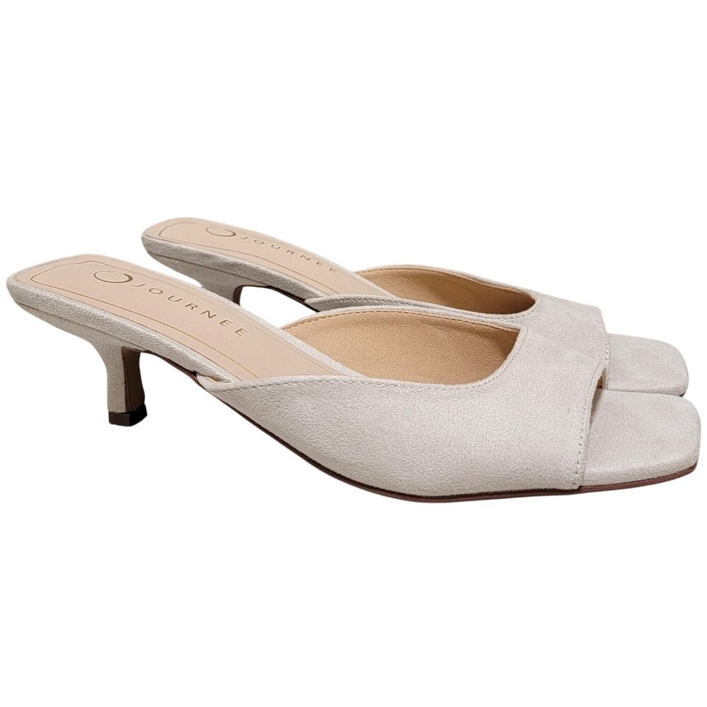 Journee Collection Women Larna Kitten Heel Slide Sandals Size US 8.5M Beige